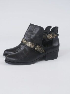 Cutout Ankle Booties Size 7.5 Black Leather Elliott Lucca Buckle Boot